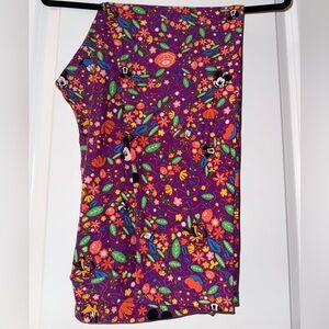 LuLaRoe Disney TC2 Leggings Purple Floral with Mickey, Donald, Goofy & Pluto